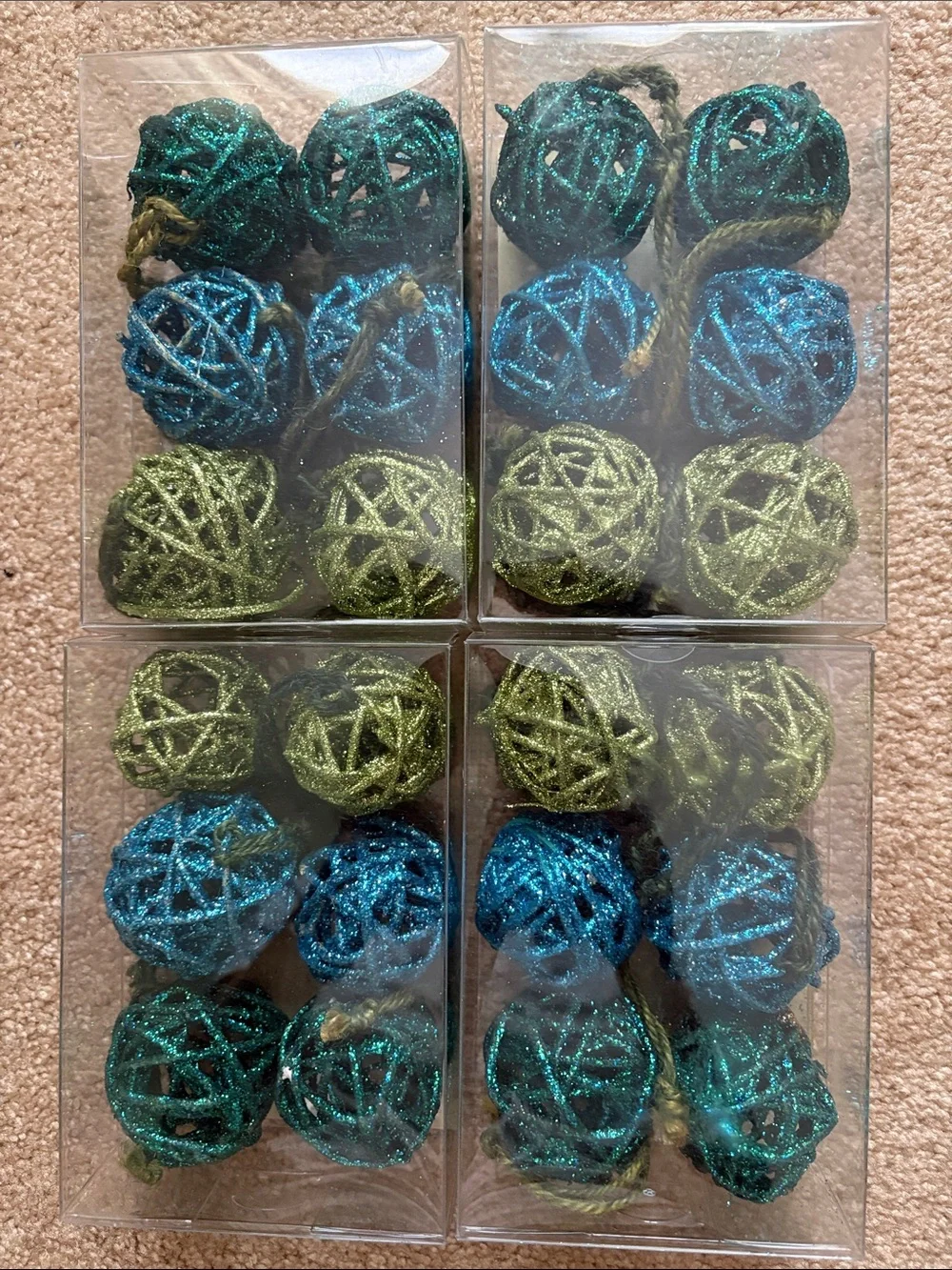 Glitter Rope Balls  - Teal, Blue & Lime Green